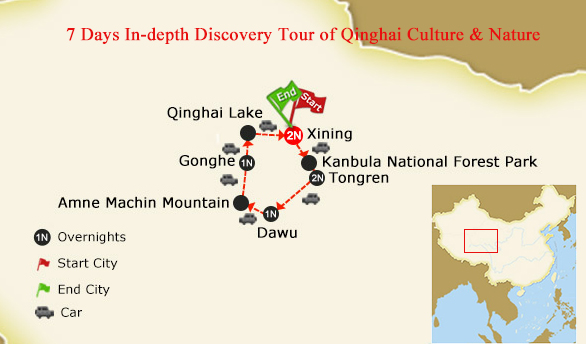 7 Days In-depth Discovery Tour of Qinghai Culture & Nature Map