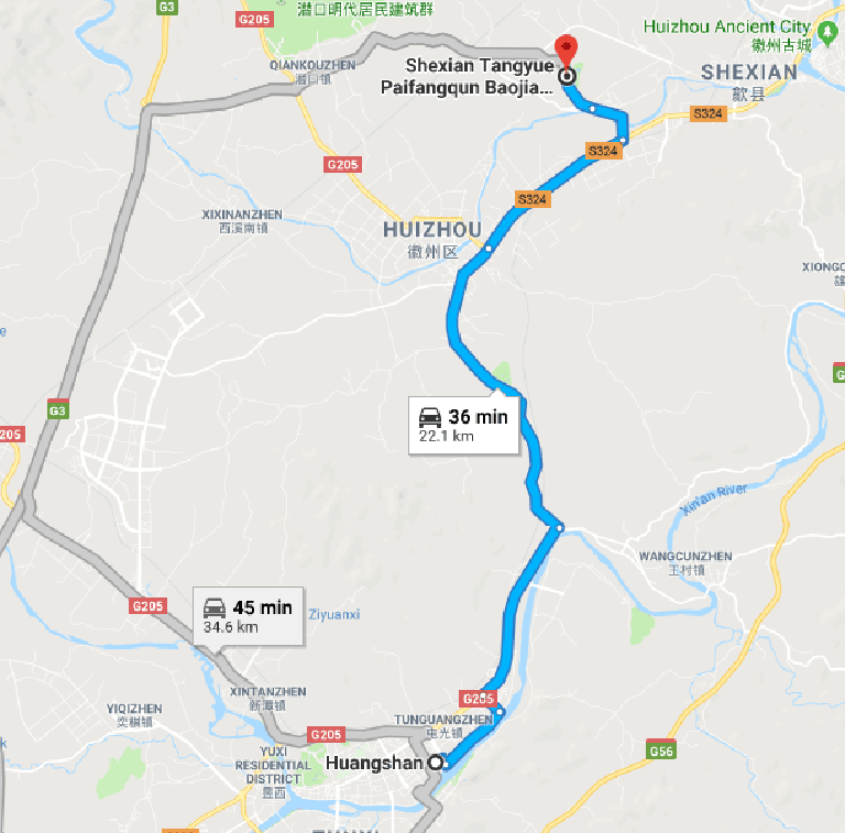 Huangshan to Tangyue Memorial Archways Map