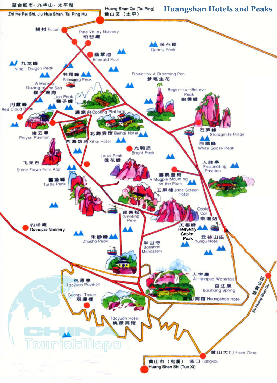 Mt Huangshan Travel Maps 21 Yellow Mountain Hiking Map