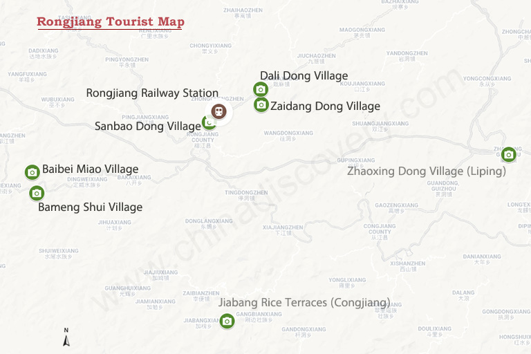 Rainfall situation: (a) Rain warning map of Rongjiang County the day