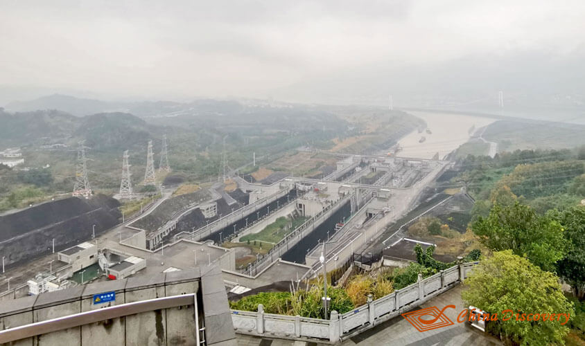 The view of Three Gorges Dam Project from the top of Tanziling Downstream Yangtze River Cruise Tour