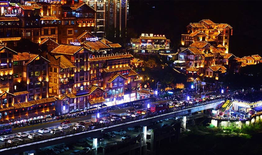 Hongya Cave Night View in Chongqing