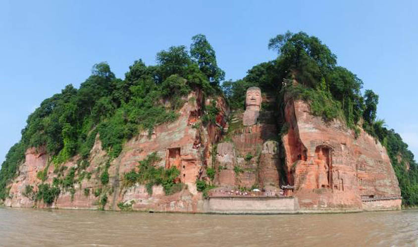 Leshan Giant Buddha taken from the river boat Rita's One Day Leshan Giant Buddha Tour from Chengdu