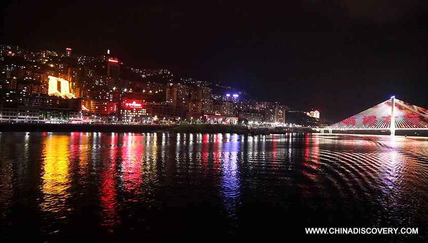 Nightscape of Fengjie City Five Days Yangtze River Cruise