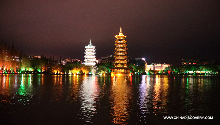 Sun and Moon Twin Towers at Night Guilin Trip Blog
