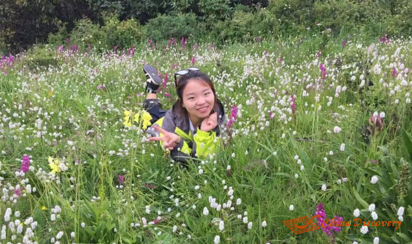 Wonder's Wife Surrounded by Wild Flowers Jiuding Mountain Hiking Tour