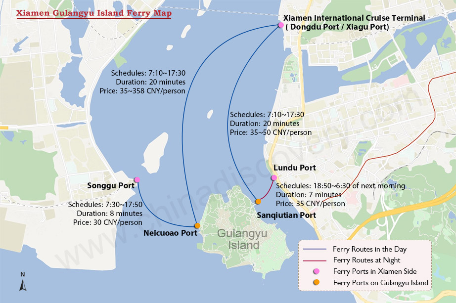 Click to Enlarge Gulangyu Ferry Map