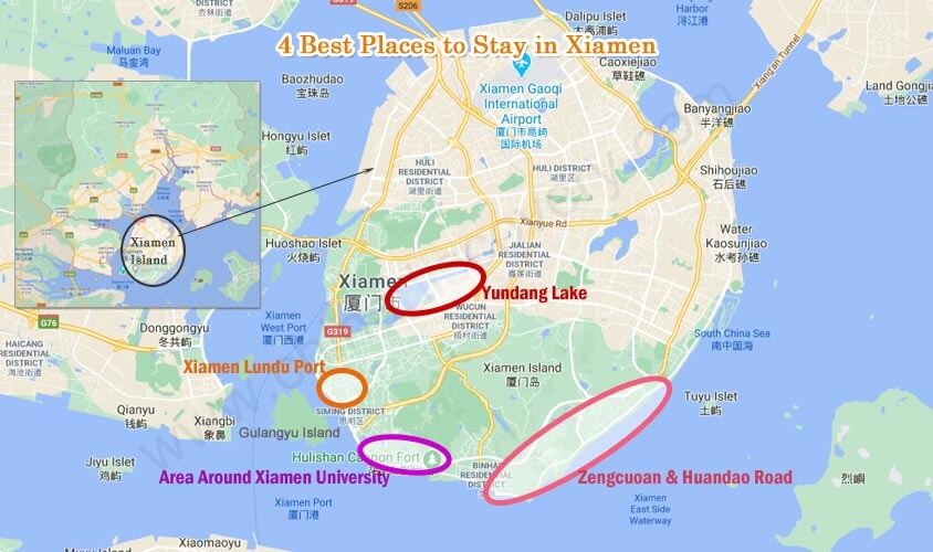 Map of Places to Stay in Xiamen Map of Places to Stay in Xiamen