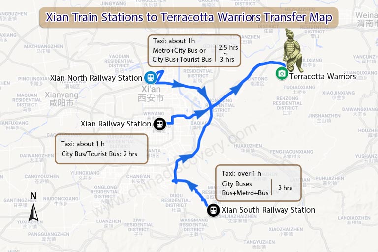Xian Train Stations to Terracotta Warriors Transportation Map