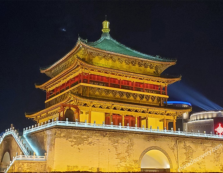 Night View of the Ancient Bell Tower around Muslim Quarter