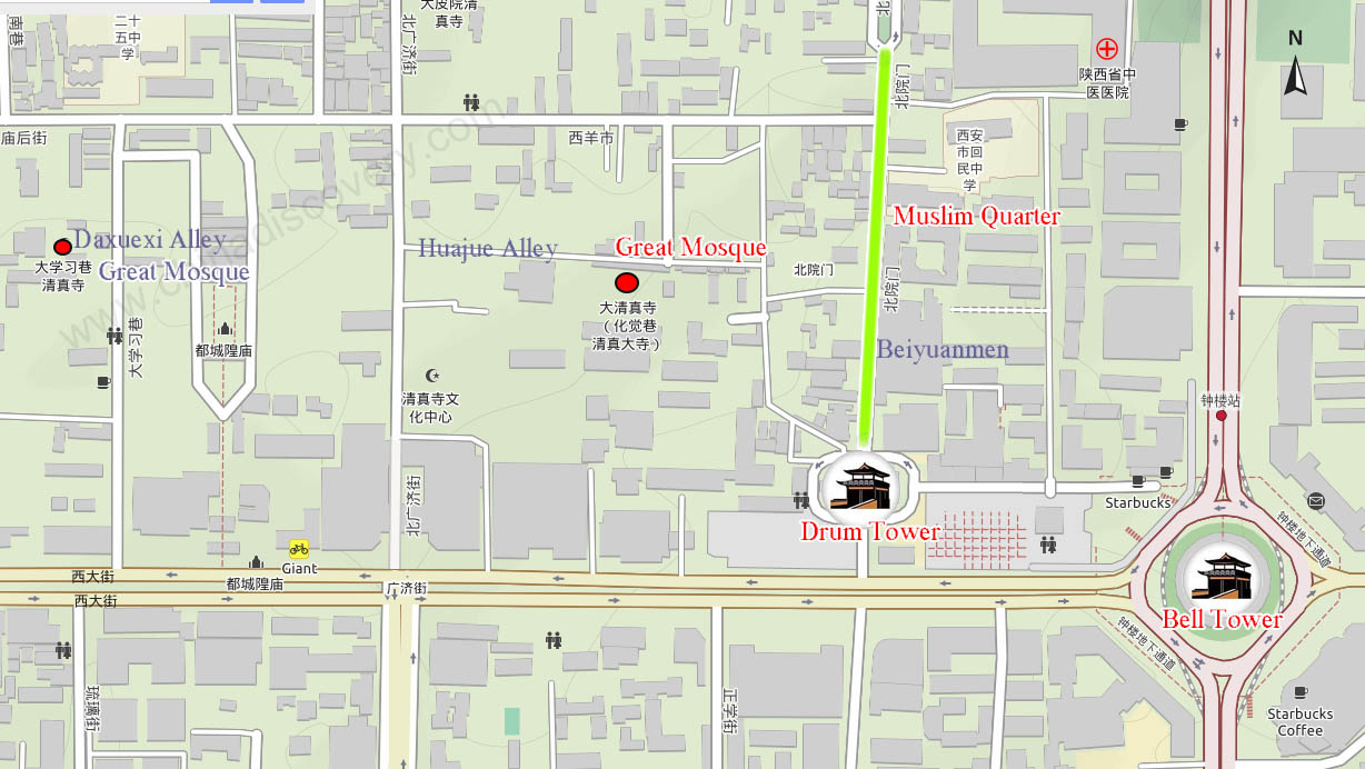 Location Map of the Great Mosque of Xian Great Mosque Xian