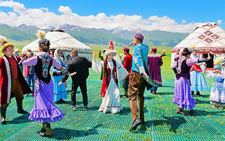 Local Kazaks dancing in Naraty Grassland