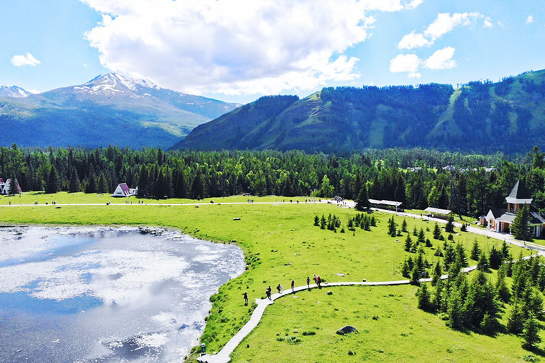 Scenery along Taiga Forest Corridor Xinjiang Kanas National Geopark