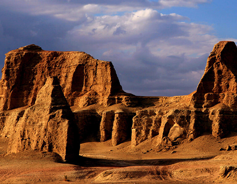 Wu’erhe Ghost City's beautiful Yardang landform in the sunset
