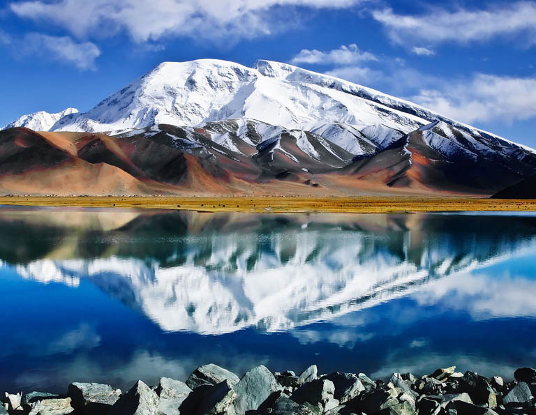 Reflection of Snow Mountain on Karakul Lake