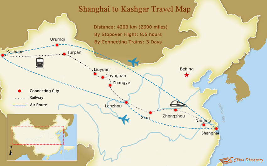 Shanghai to Kashgar Map