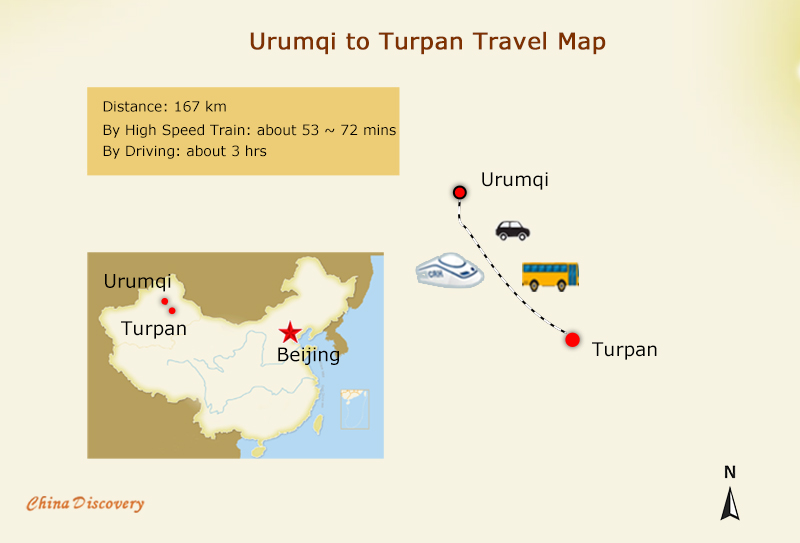 Urumqi to Turpan Transportation Map