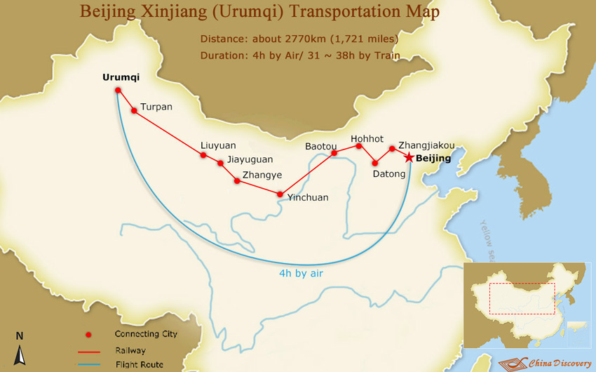 Beijing to Urumqi Map