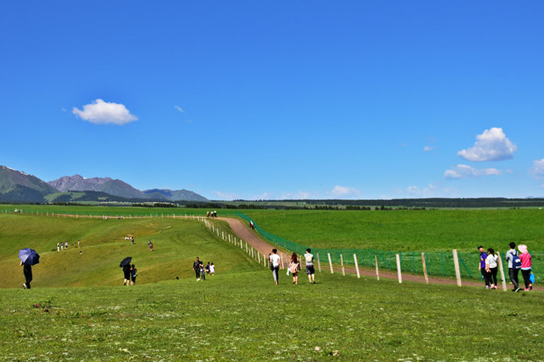 Walking on the grassland of West Baiyanggou Scenic Area of Southern Pasture