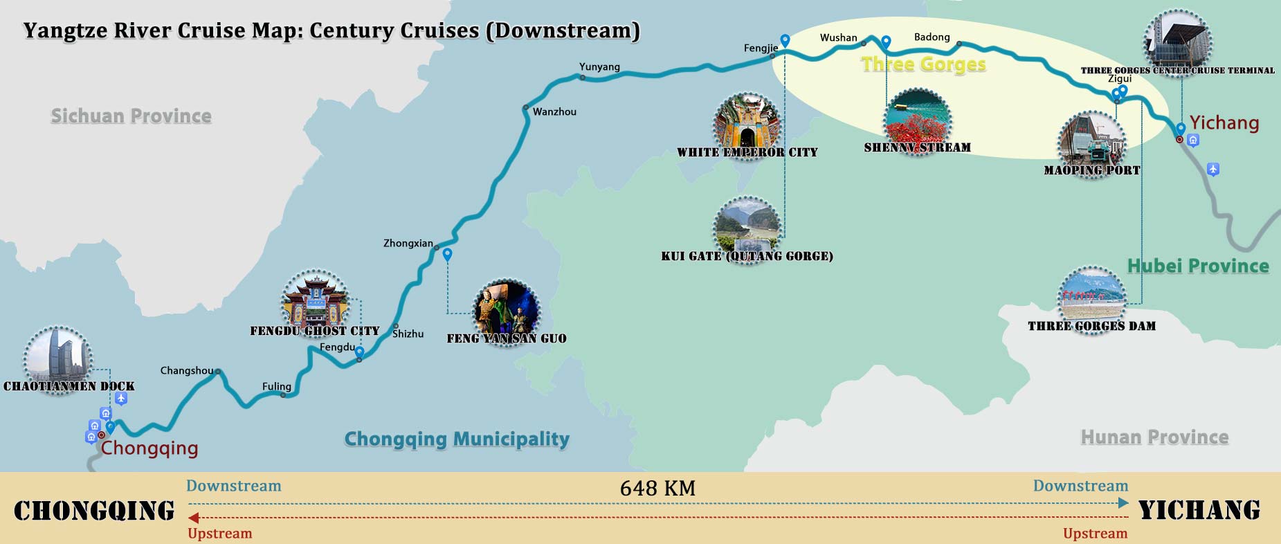 Chongqing Yichang Yangtze River Cruise Route Map