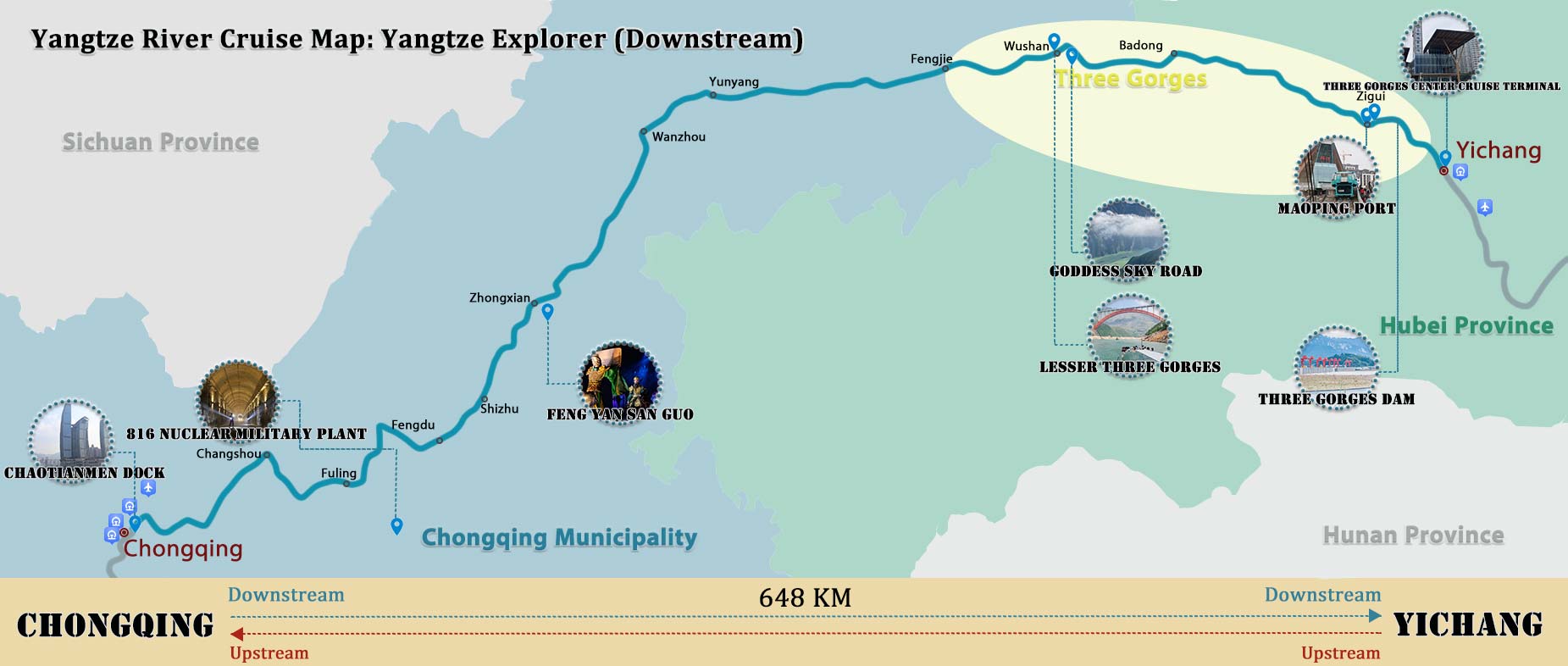 Yangtze Explorer Cruise Itinerary Map