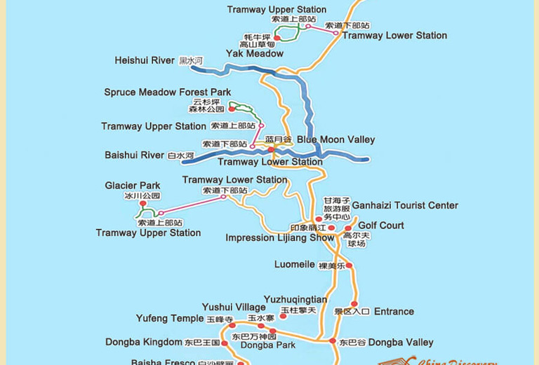 Jade Dragon Snow Mountain Tourists Map