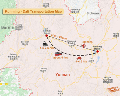 Dali to Kunming Map