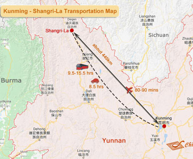 Kunming to Shangri-La Map