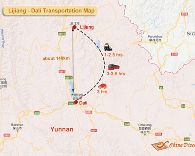 Dali to Lijiang Map