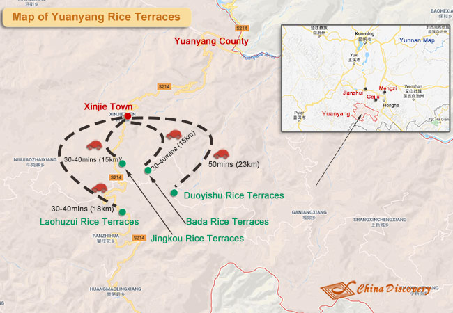 Yuanyang Rice Terraces Transportation Map