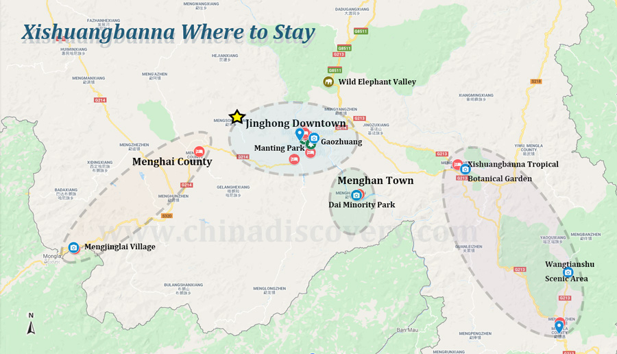 Map of Where to Stay in Xishuangbanna