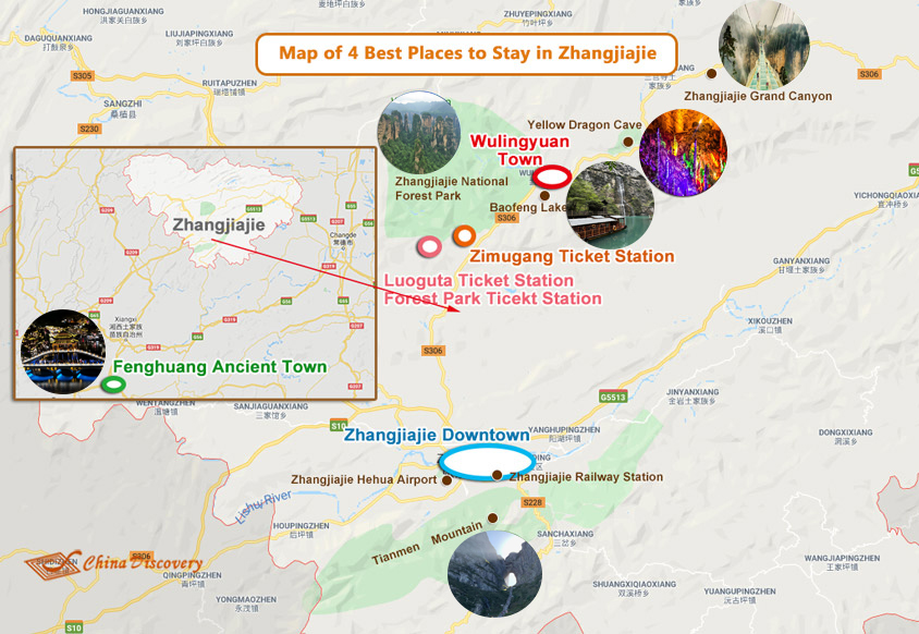 Map of Where to Stay in Zhangjiajie