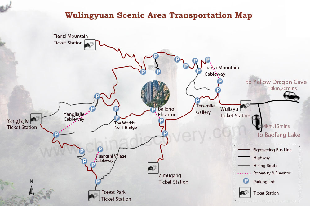 Wulingyuan Scenic Area Transportation Map Wulingyuan Scenic Area Transportation Map