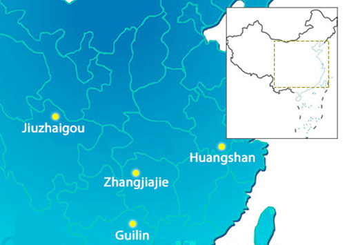 Zhangjiajie Huangshan Guilin Jiuzhaigou Location Map