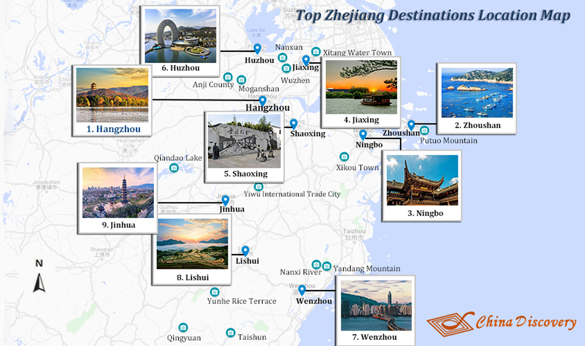 Zhejiang Destinations - Map