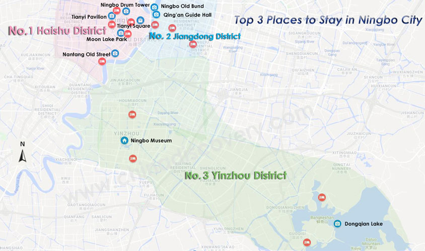 Map of Places to Stay in Ningbo Downtwon Map of Places to Stay in Ningbo Downtown