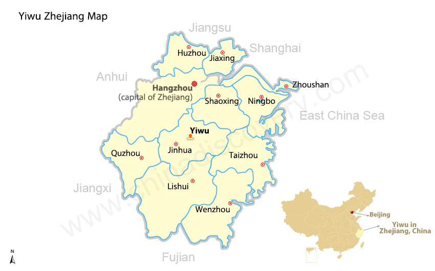 Yiwu Zhejiang Map