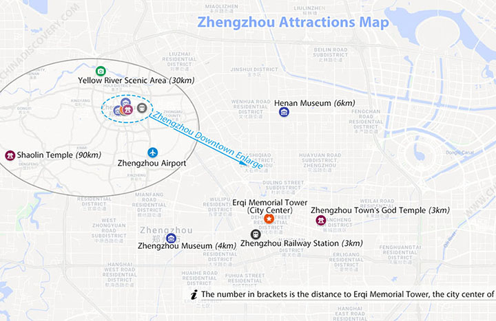 Zhengzhou Attractions map