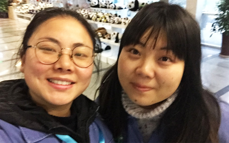 Livia and Ashley at Dujiangyan Panda Base