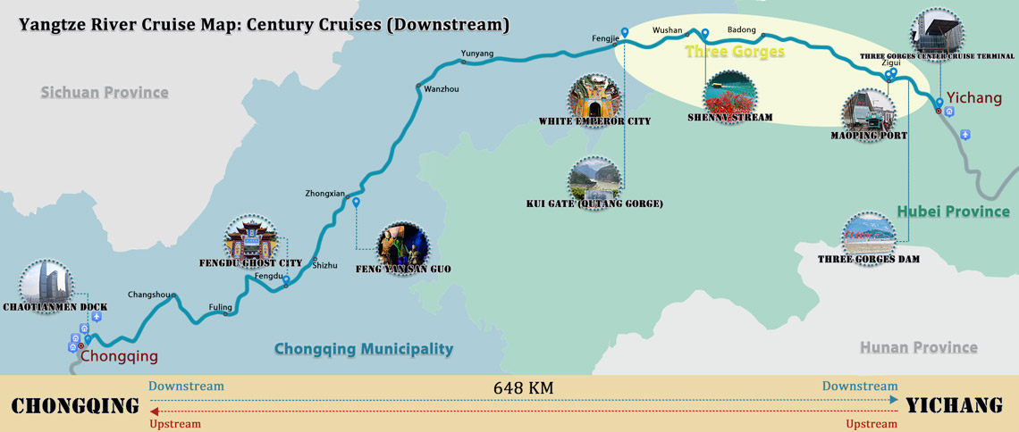 Century Cruises Yangtze Map