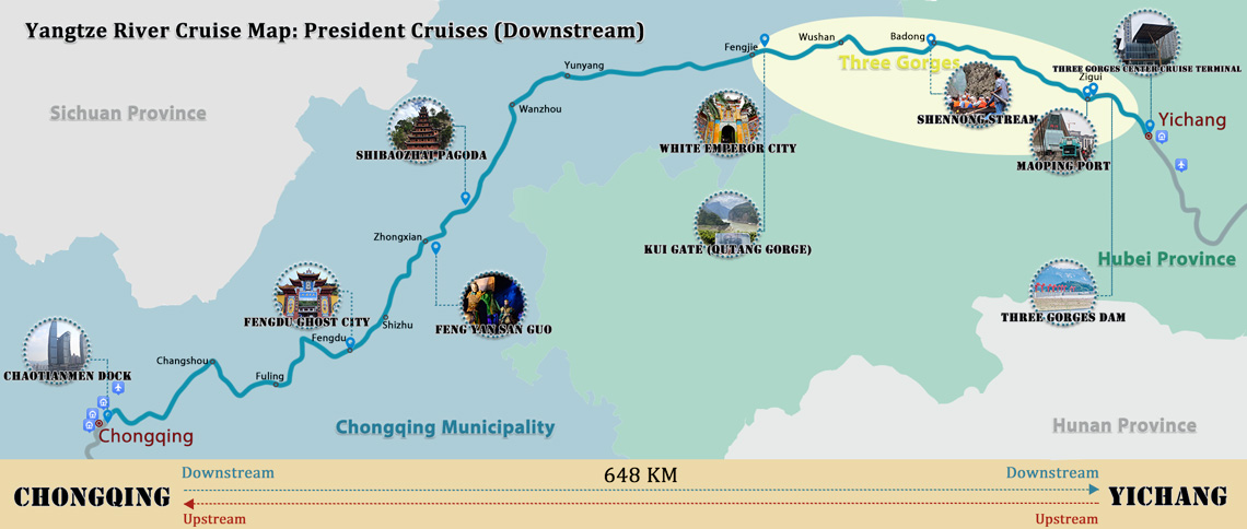 President Cruises Yangtze Map